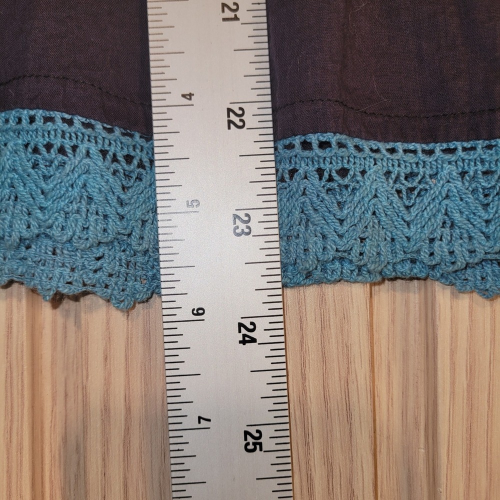 Twenty One Purple Cotton Embroidered Boho Midi Skirt Teal Lace Trim Medium - Picture 6 of 7